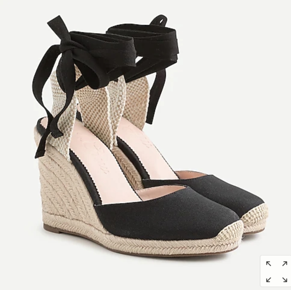 J. Crew Black Round-Toe Canvas Espadrilles Wedges